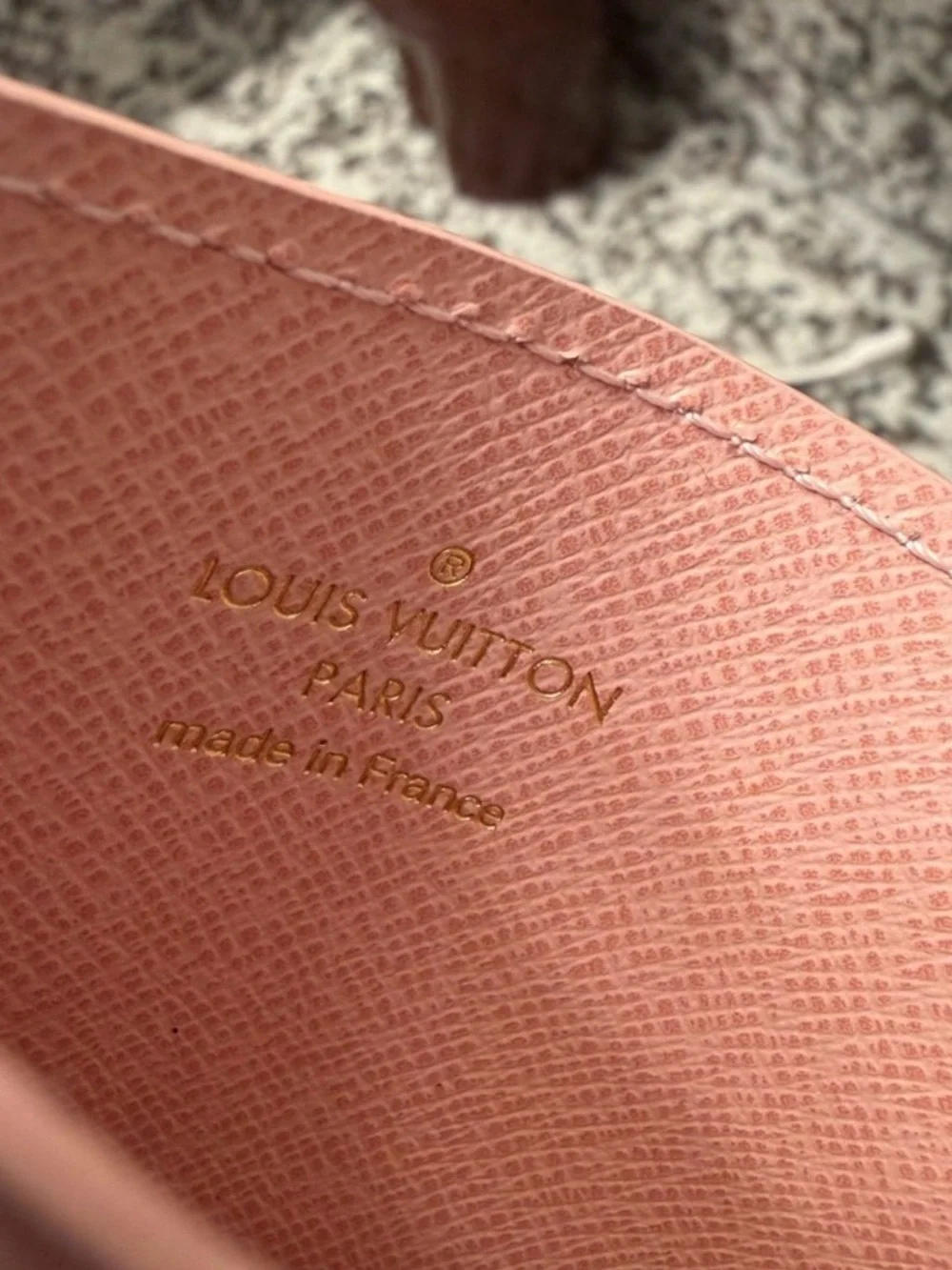 Louis Vuitton Brown Monogram Card Holder with Pink Trim and Gold Charm